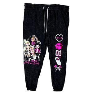 Bratz Jogger Pants Women 3XL Gray Cotton Angel Rose Graphic High-Rise Drawstring